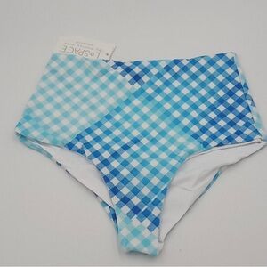 L*Space Picnic Plaid Portia‎ High Waist Bottoms Blue White M